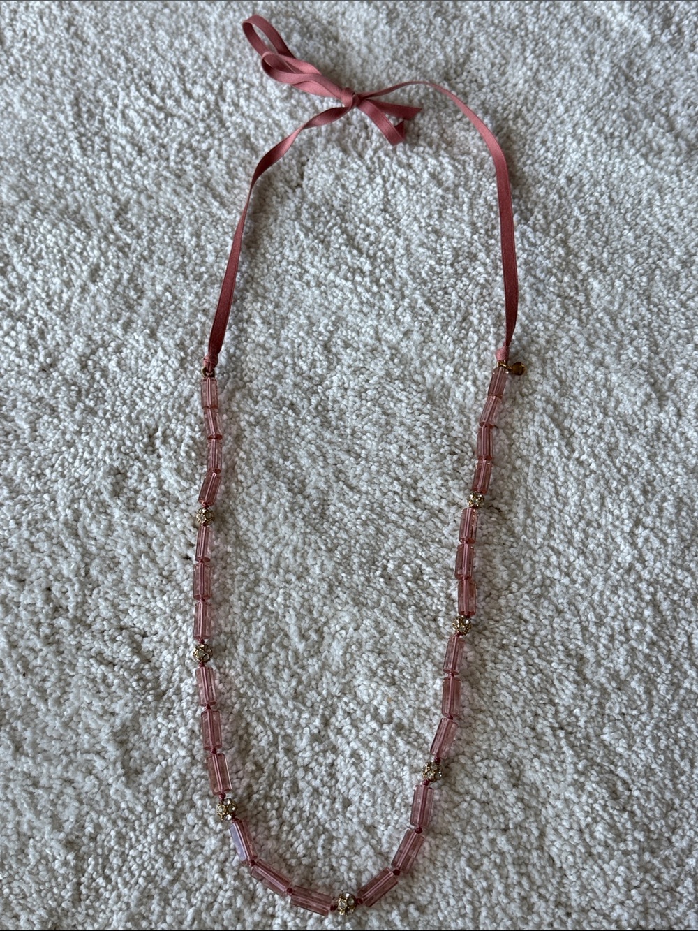 J. Crew Pink Glass Beaded Ribbon-Tie Necklace